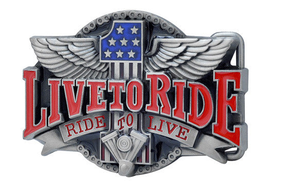 LIVE TO RIDE Belt Buckle Biker Motorcycle Engine 1274