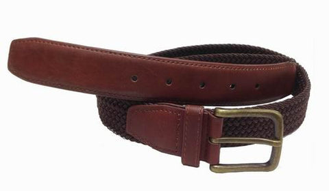 Wholesale Mens Elastic  Braided Golf Style Leather Stretch Cord Belt Brown 7800BN